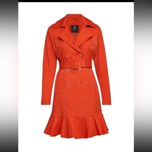 New York &Company Orange Belted Peplum Trench Coat